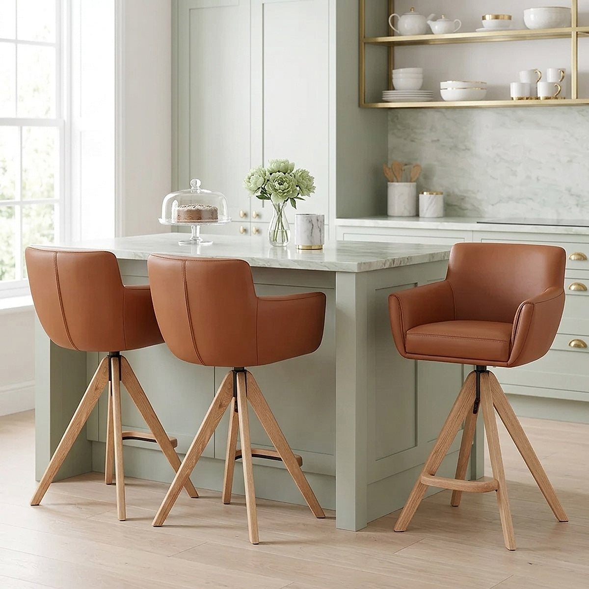 Sgabello Vera Pelle Legno - Rome Marrone