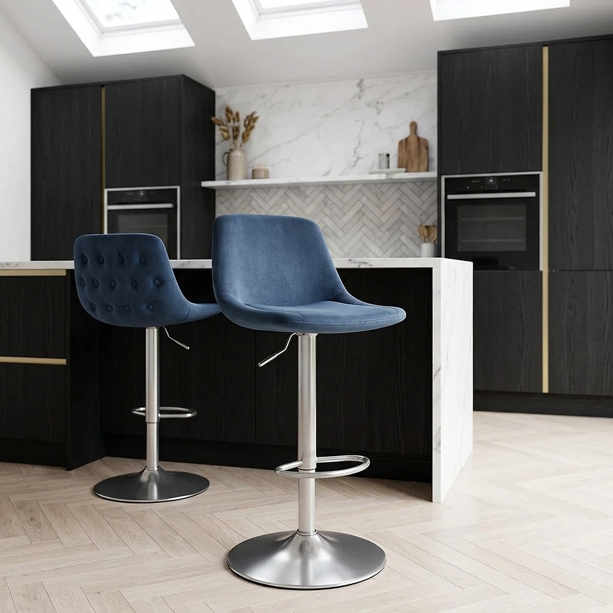 Sgabello Velluto Satinato - Scoop Blu