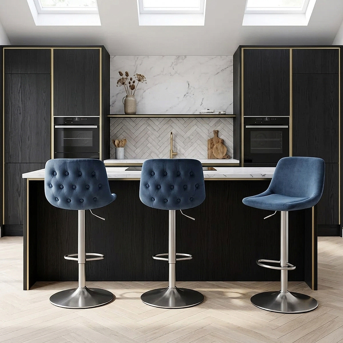 Sgabello Velluto Satinato - Scoop Blu