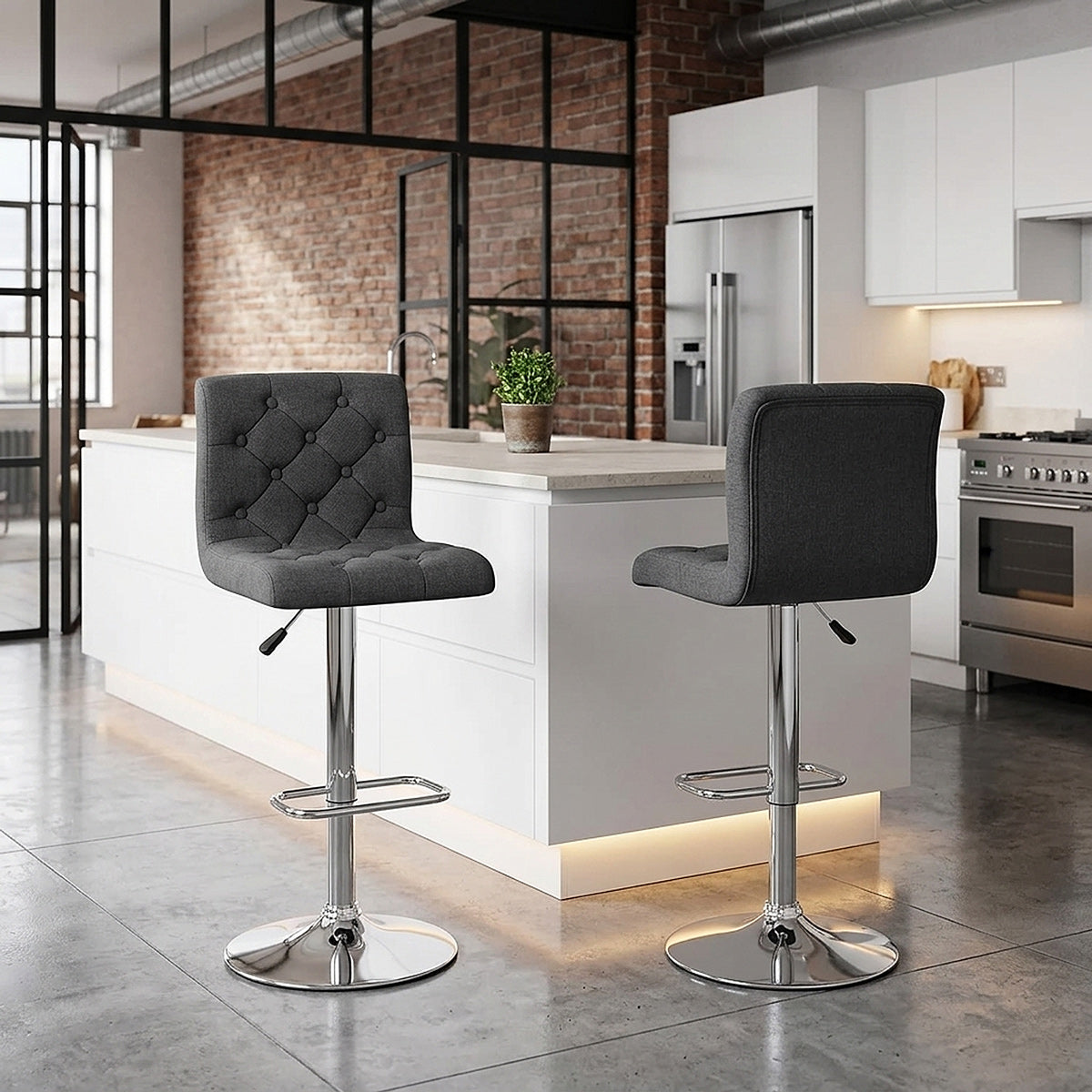 Sgabello Tessuto Cromato - Seattle Grigio scuro