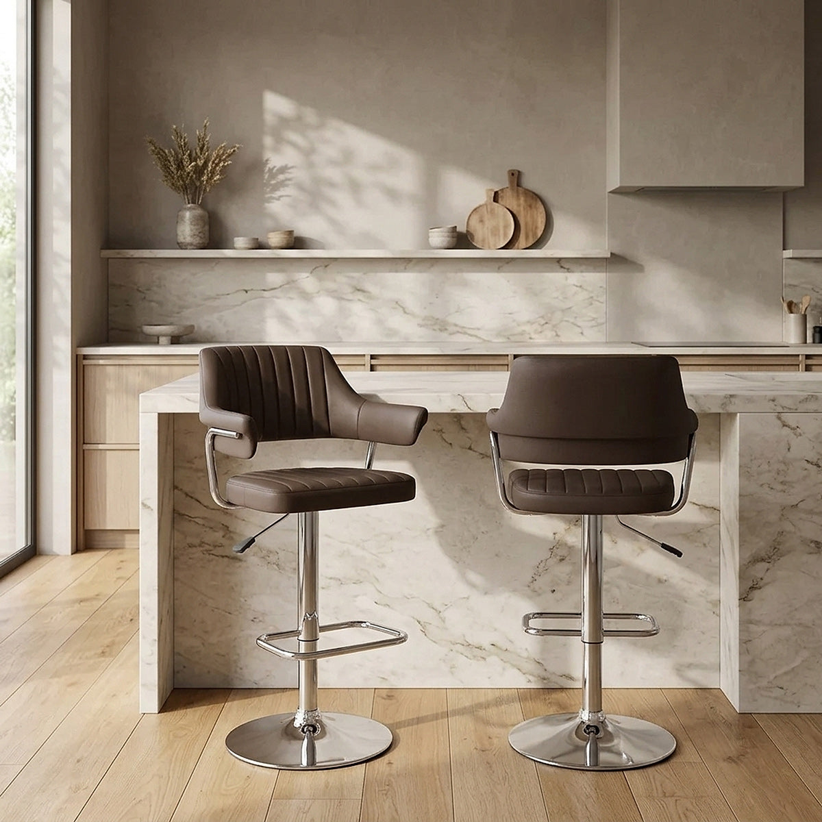 Sgabello Ecopelle Cromato - Skyline Marrone