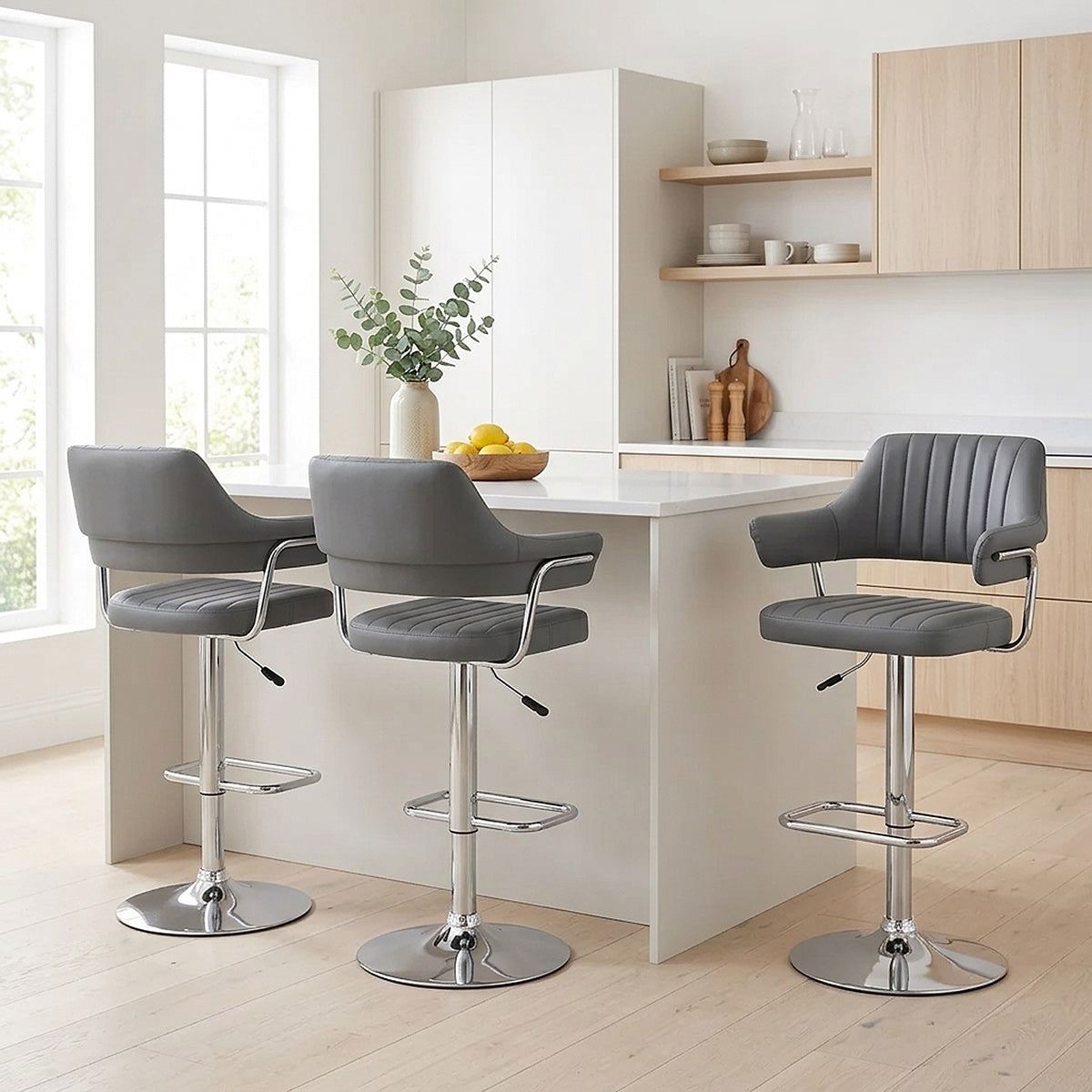 Sgabello Ecopelle Cromato - Skyline Grigio