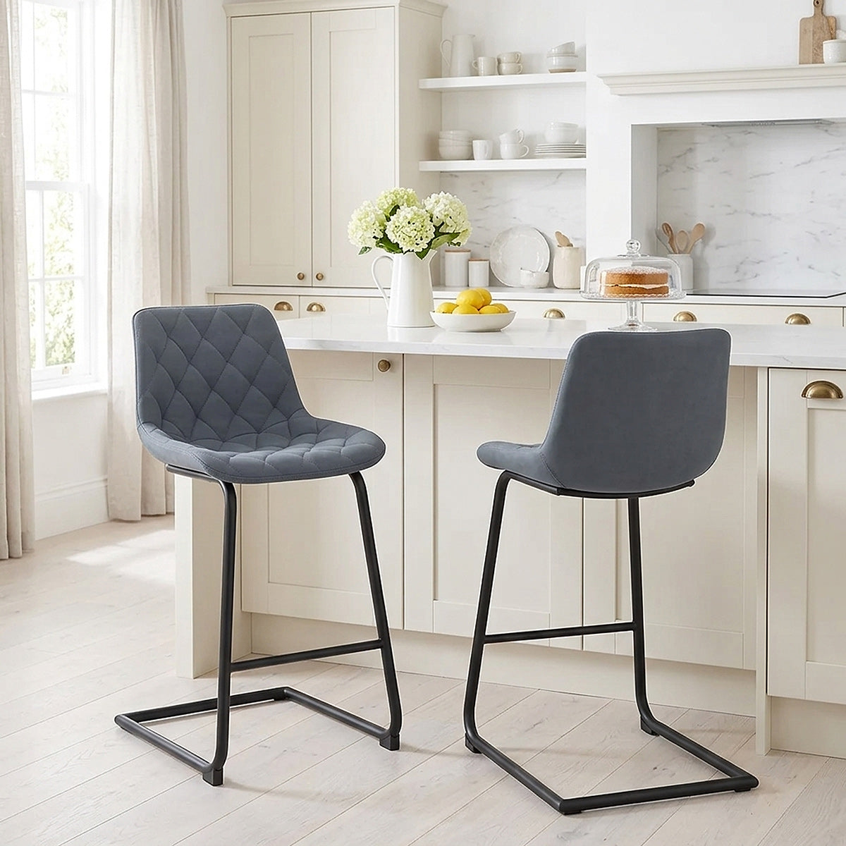 Sgabello Ecopelle Metallo - Soho Blu