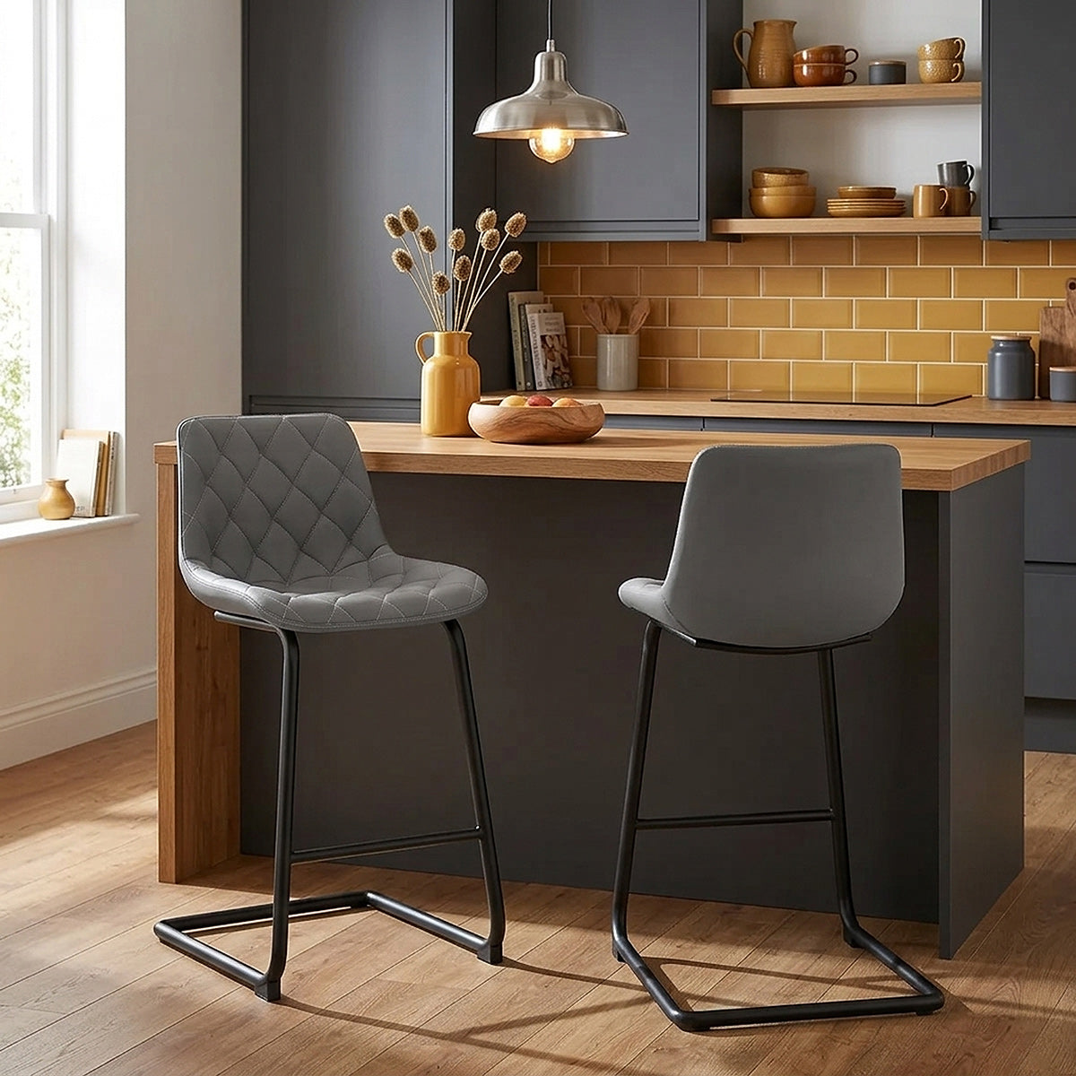 Sgabello Ecopelle Metallo - Soho Grigio