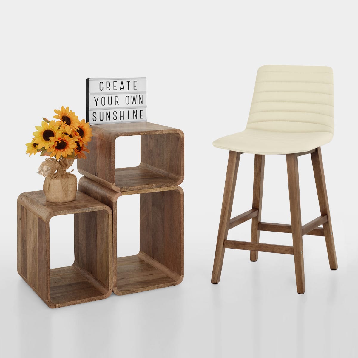 Sgabello Ecopelle Legno - Spritz Crema