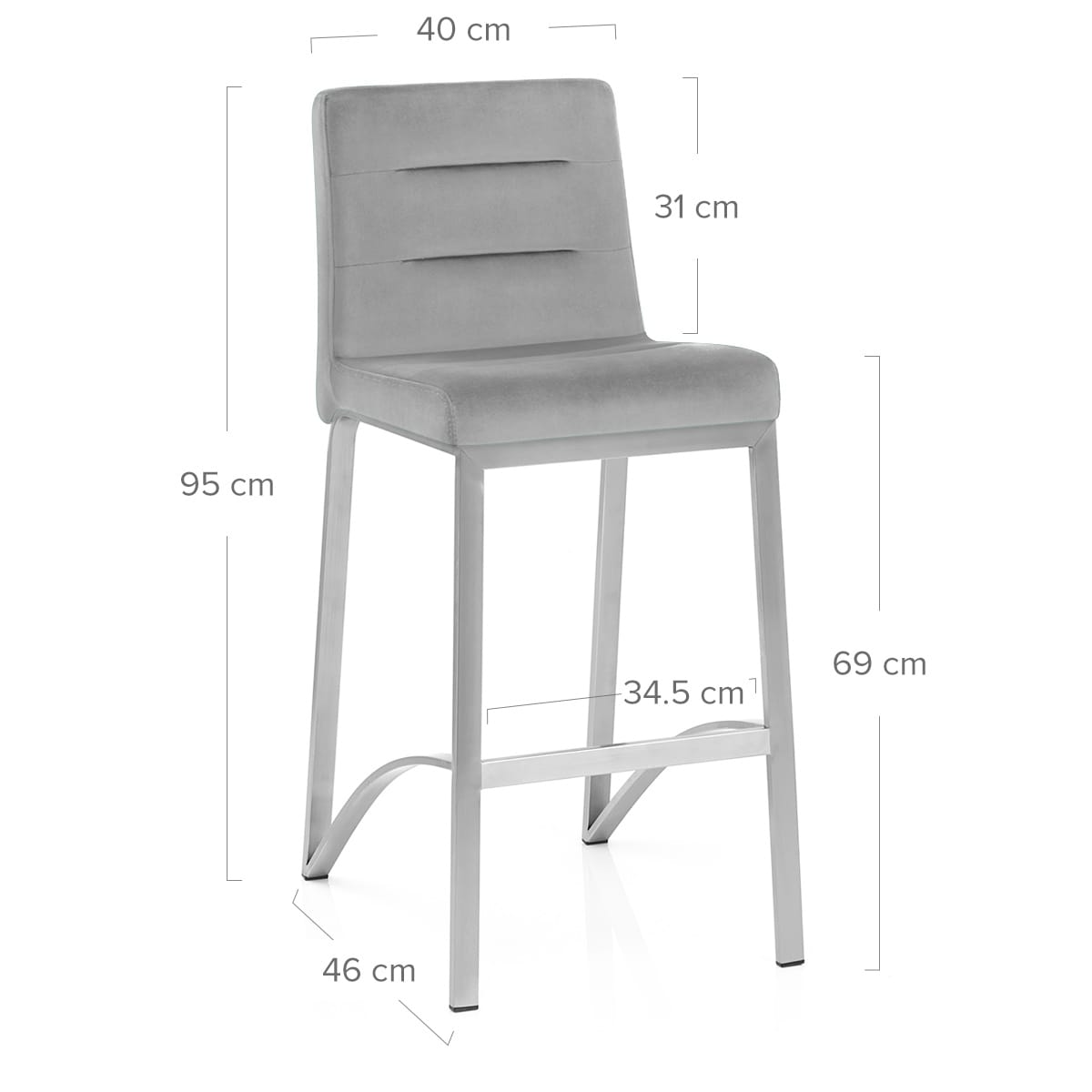 Sgabello Velluto Acciaio Spazzolato - Stella Grigio