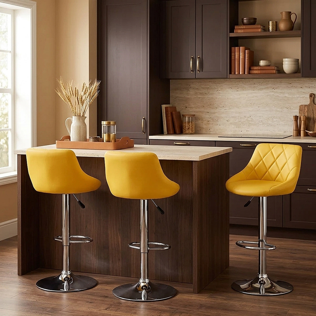 Sgabello Ecopelle Cromato - Stitch Giallo