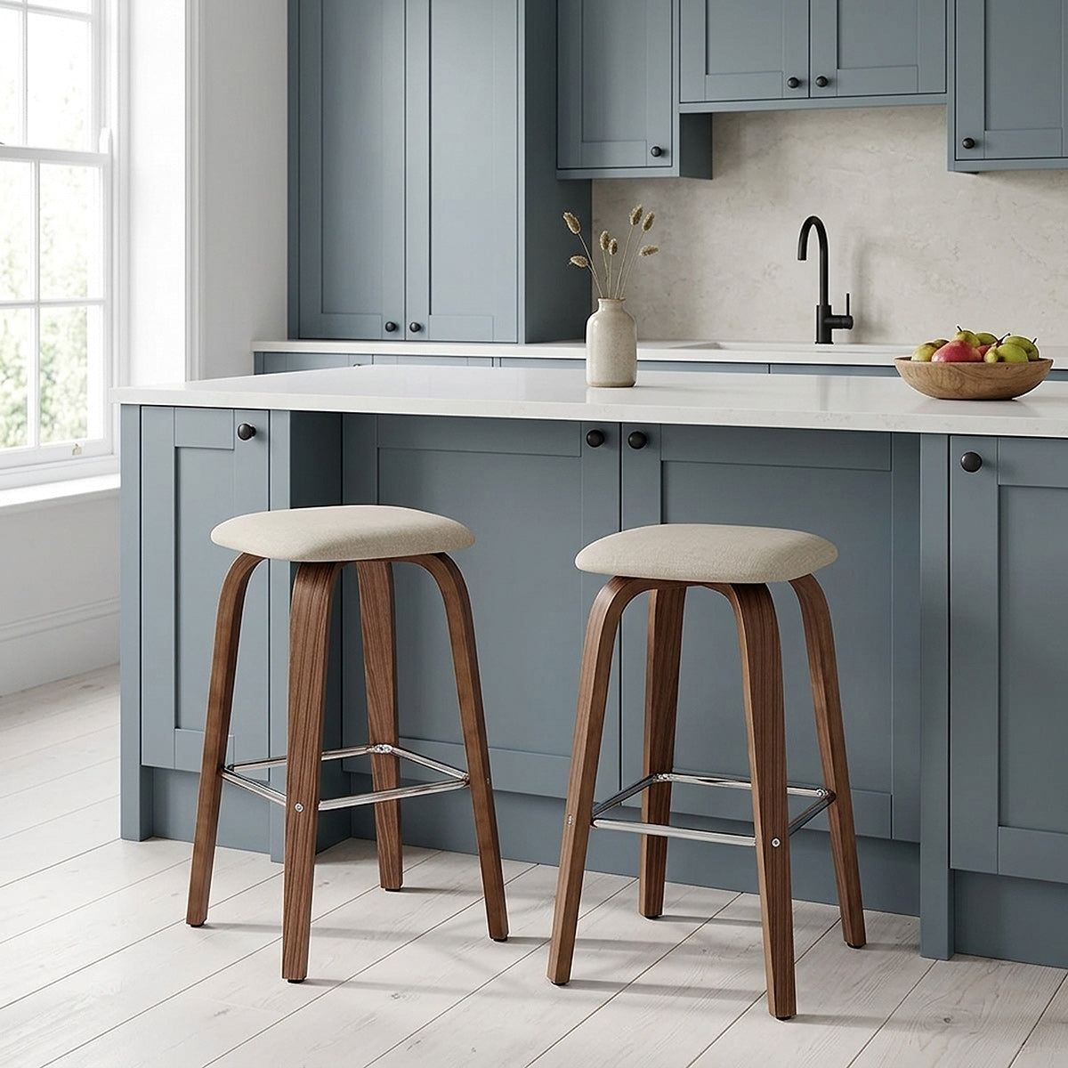 Sgabello legno tessuto - Stockholm Crema