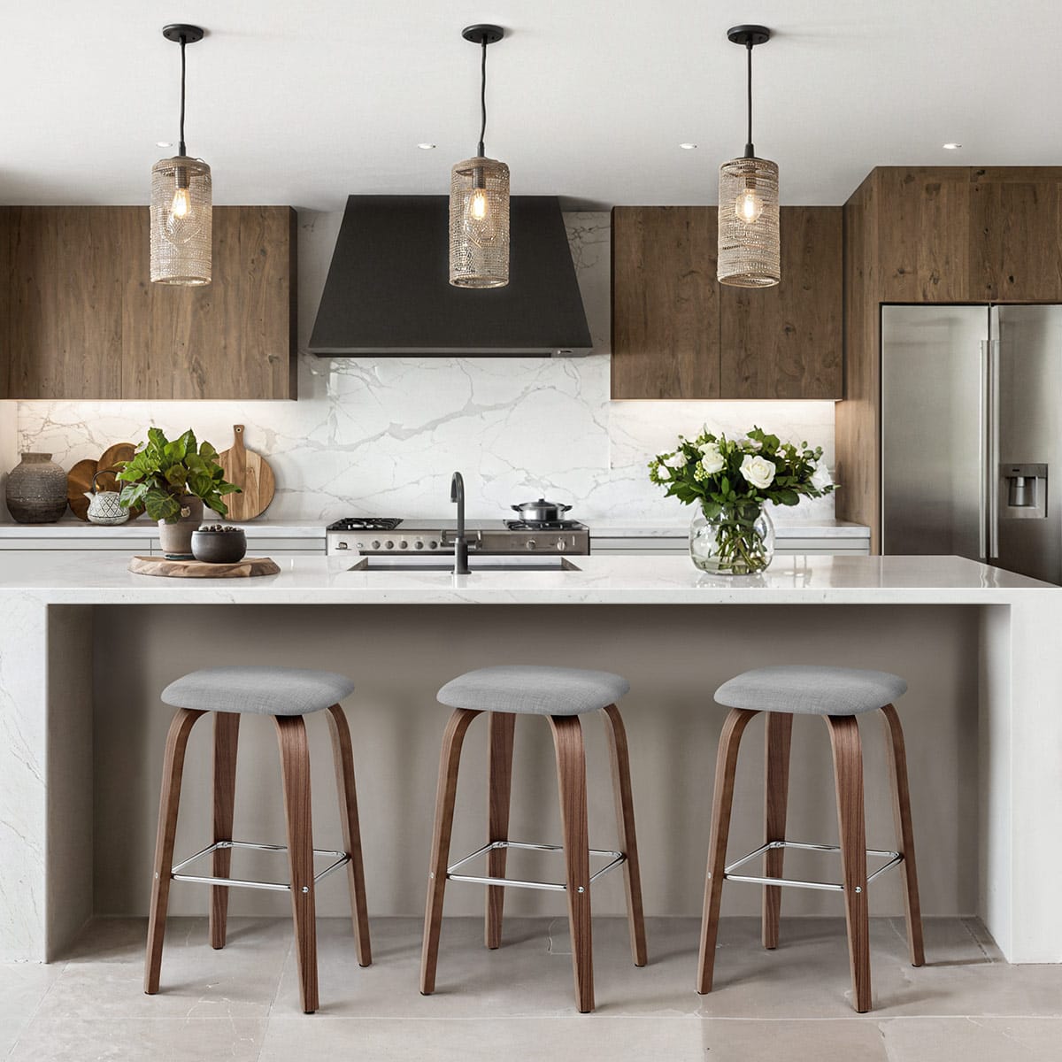 Sgabello legno tessuto - Stockholm Grigio