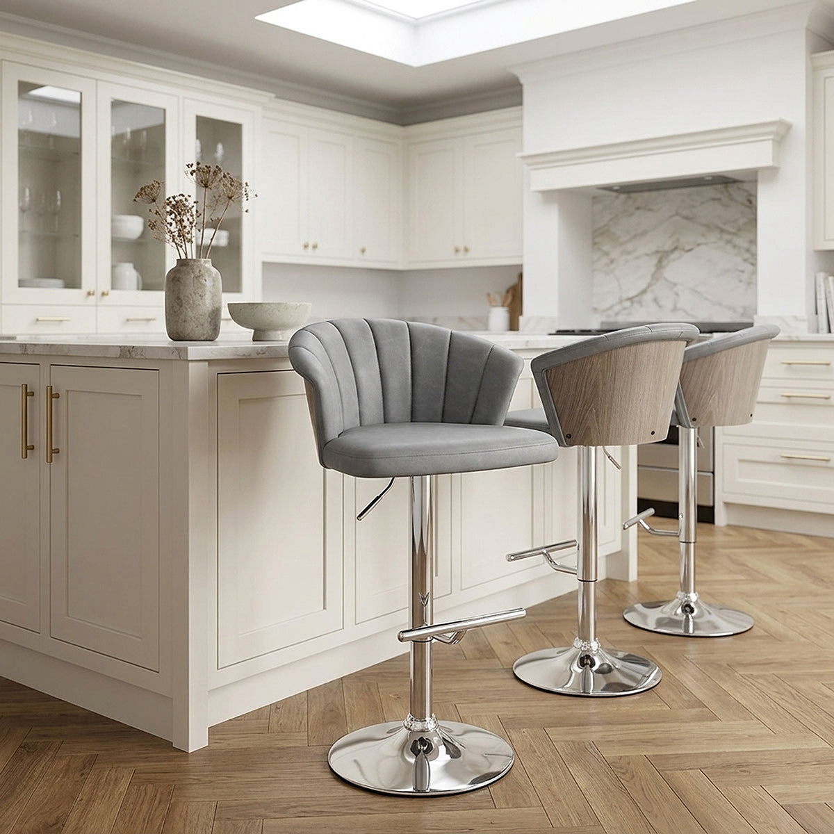 Sgabello Ecopelle Cromato - Symphony Grigio