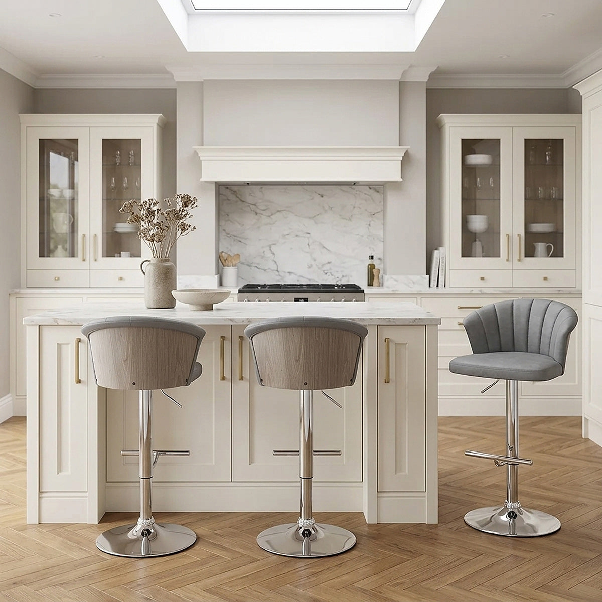 Sgabello Ecopelle Cromato - Symphony Grigio
