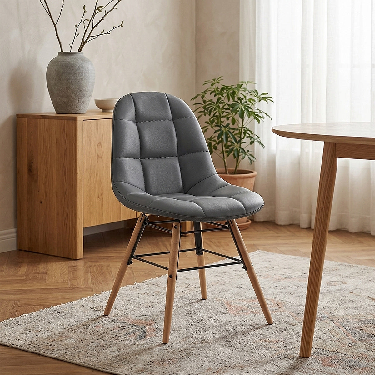 Sedia Ecopelle Legno - Tate Grigio