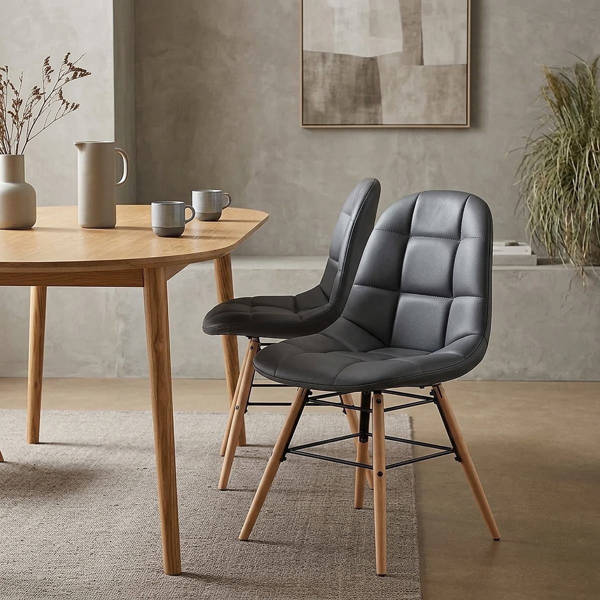 Sedia Ecopelle Legno - Tate Grigio