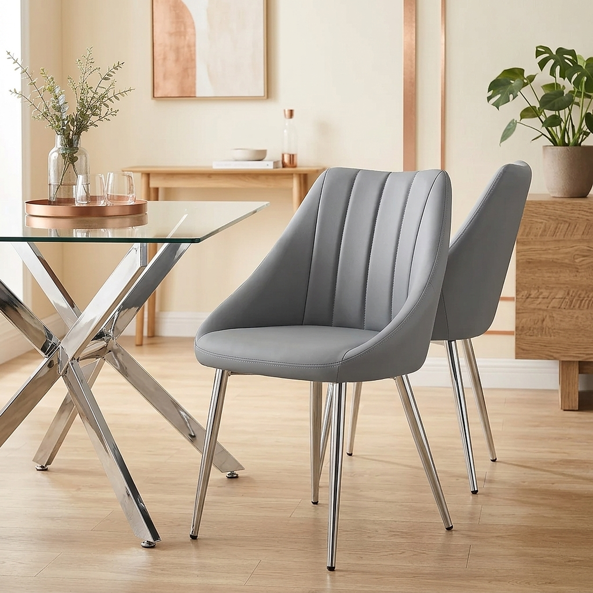 Sedia da pranzo Ecopelle Cromata - Tempo Grigio