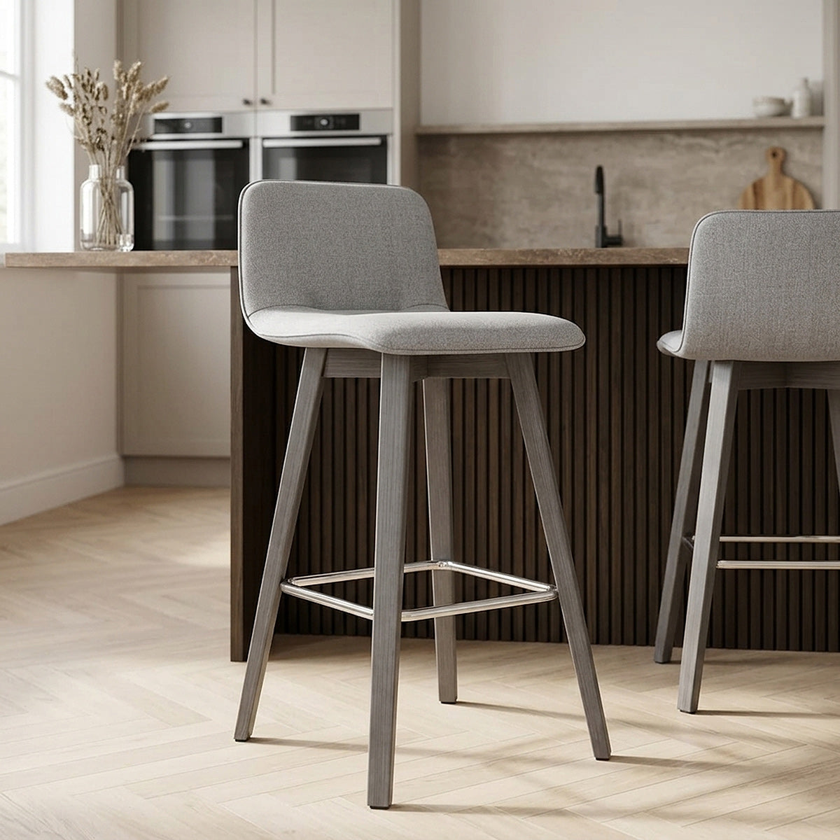 Sgabello Tessuto Legno Grigio - Tide Grigio