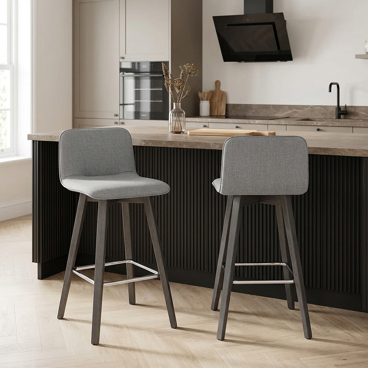 Sgabello Tessuto Legno Grigio - Tide Grigio