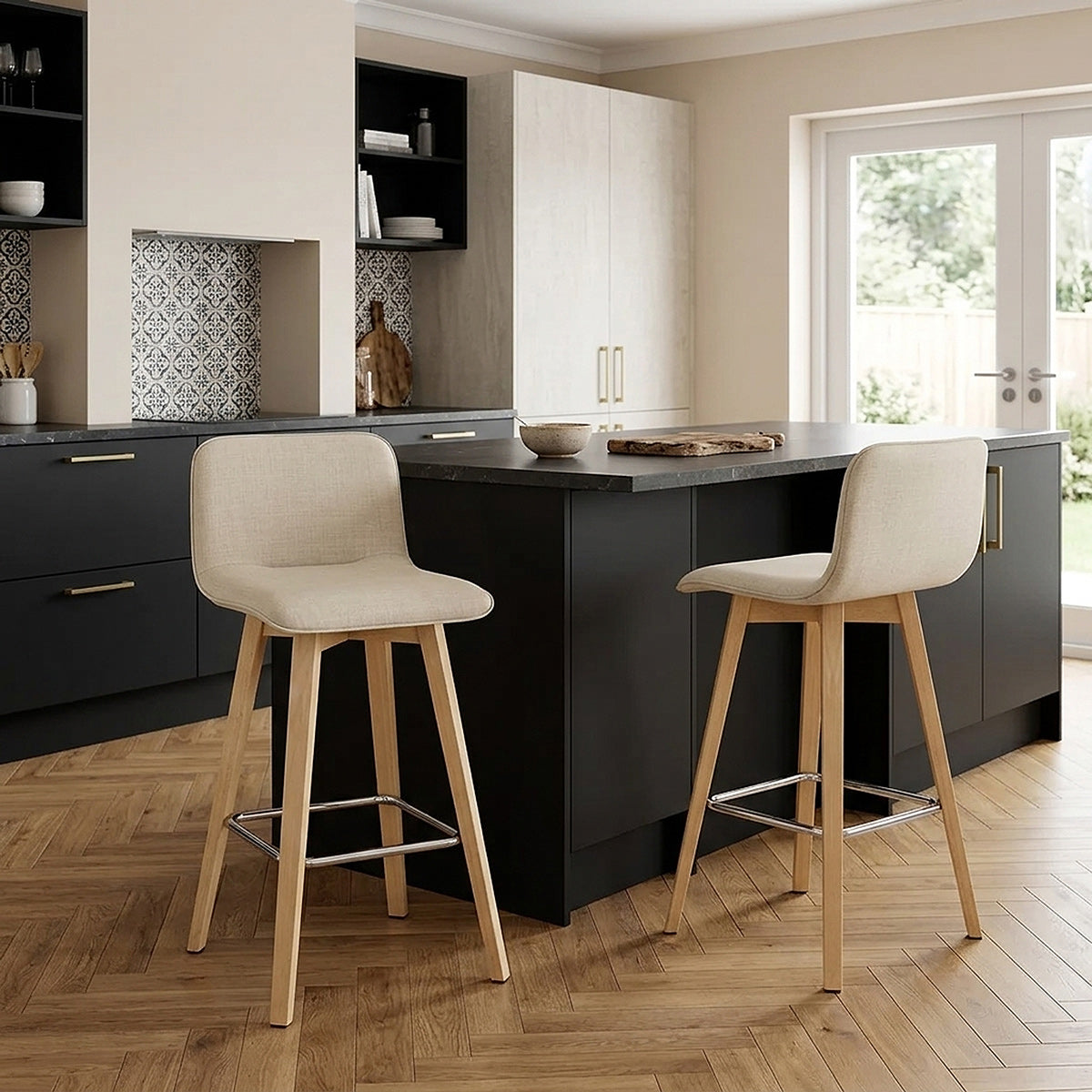 Sgabello Tessuto Legno - Tide Crema