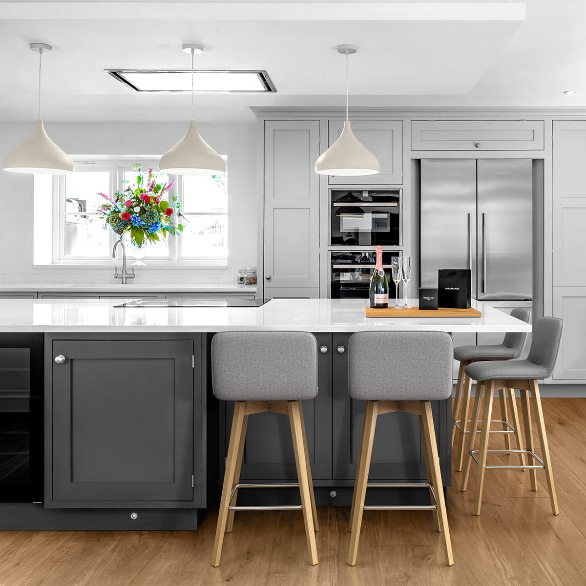Sgabello Tessuto Legno - Tide Grigio