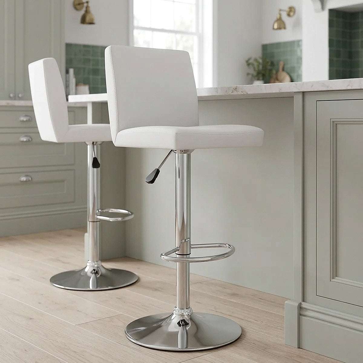 Sgabello Ecopelle Cromato - Topaz Bianco