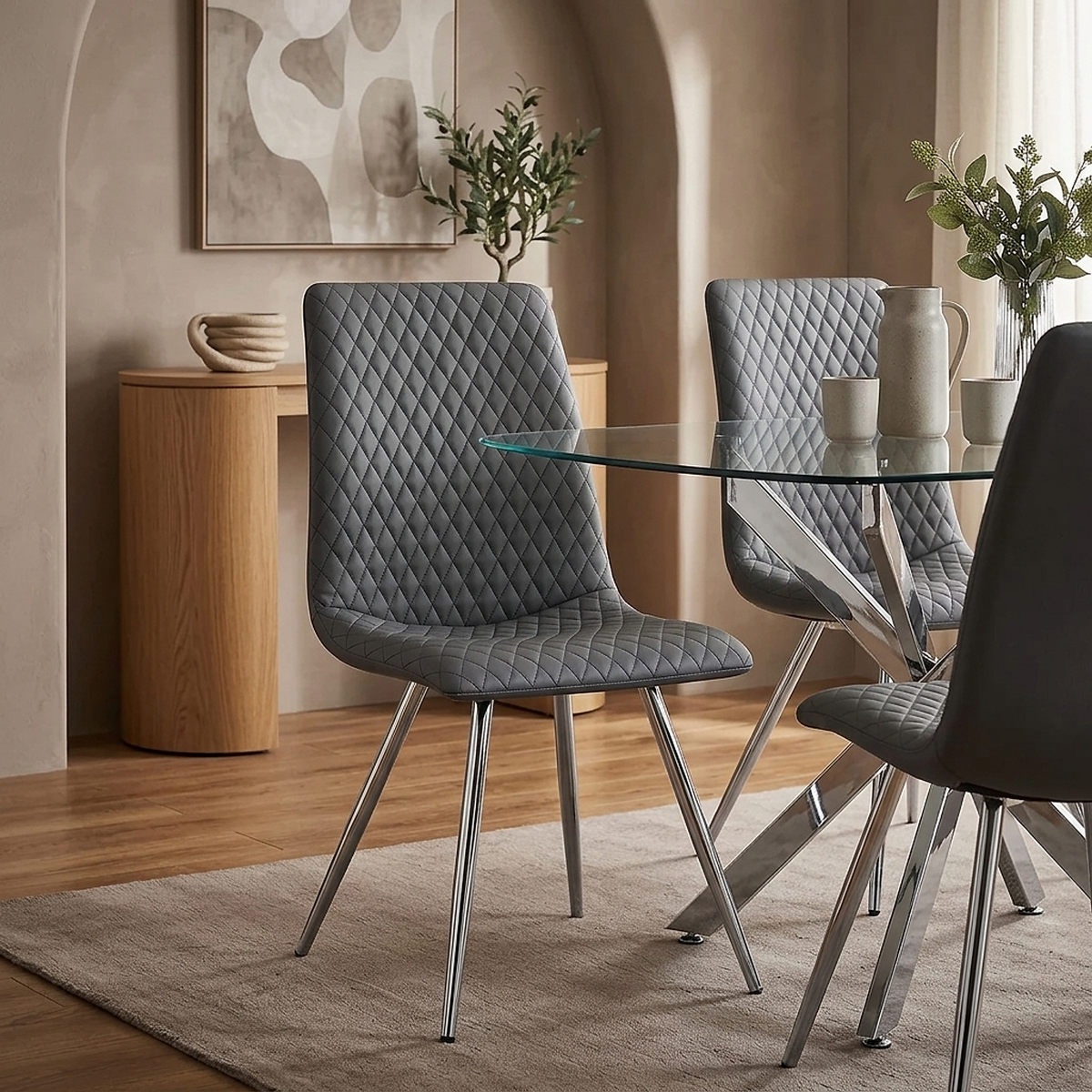Sedia da pranzo Ecopelle Cromata - Trevi Grigio scuro