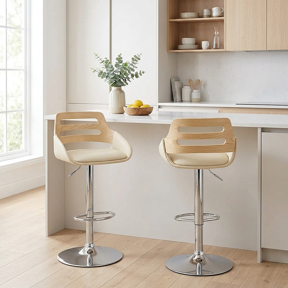 Sgabello Ecopelle Legno - Trio Crema