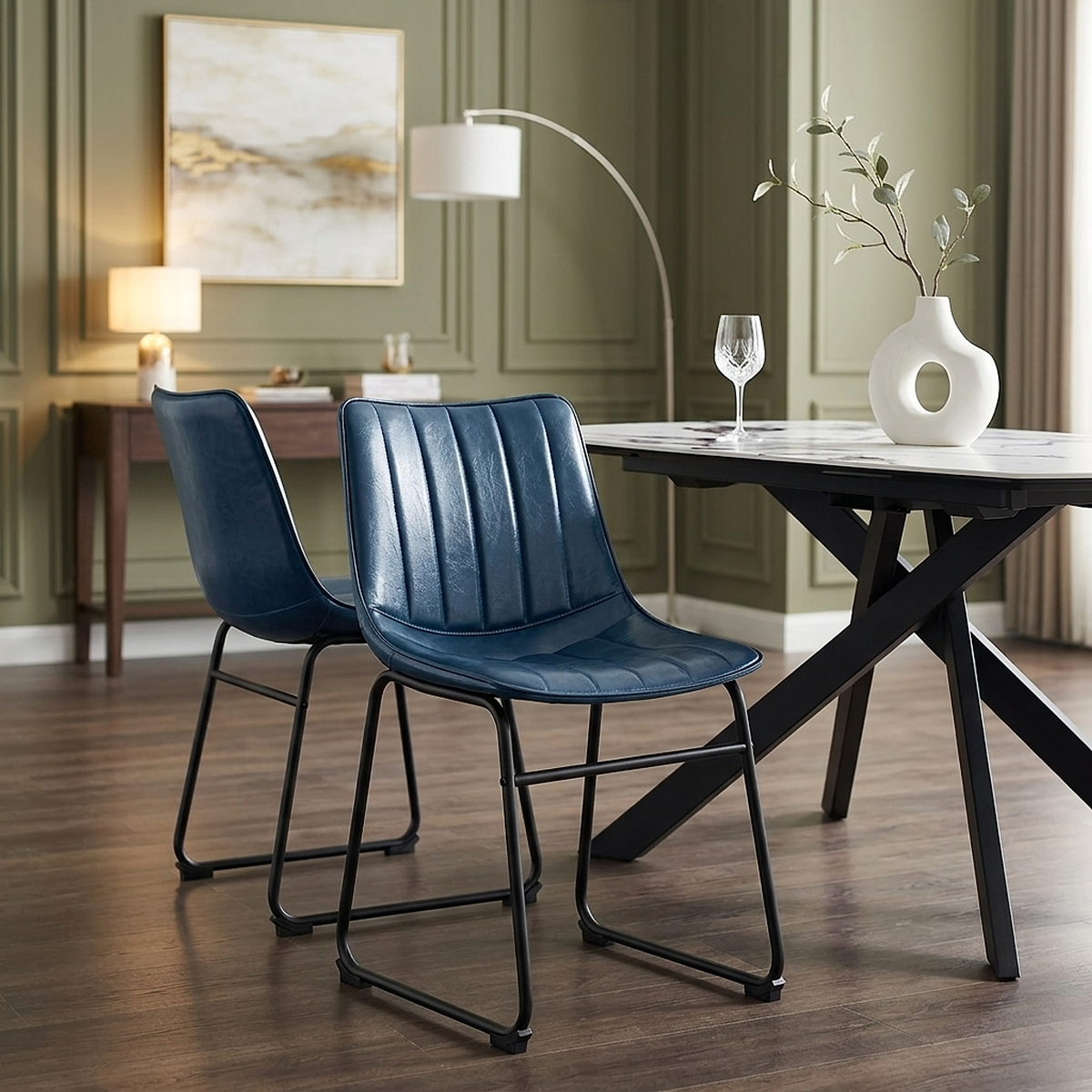 Sedia Ecopelle Anticata Satinata - Tucker Blu