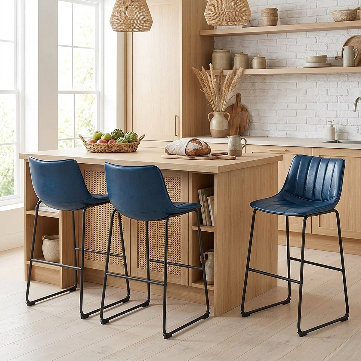 Sgabello Ecopelle Anticata Satinato - Tucker Blu