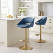 Sgabello oro spazzolato Ecopelle - Tulsa Blu