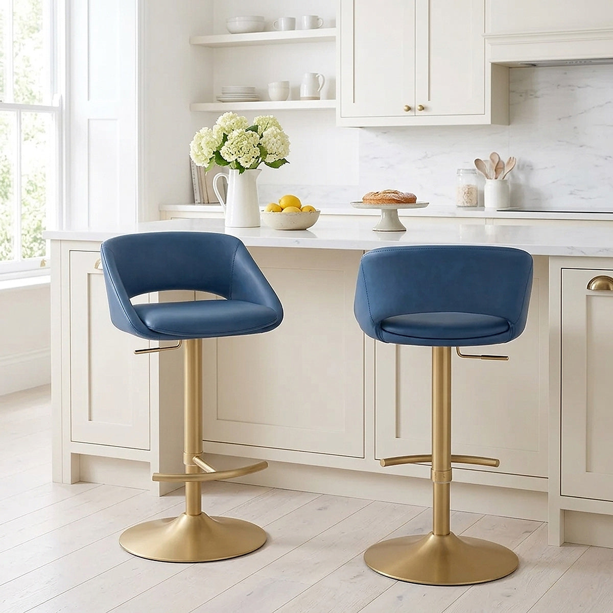 Sgabello oro spazzolato Ecopelle - Tulsa Blu
