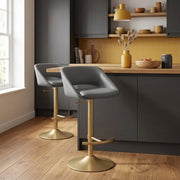 Sgabello oro spazzolato Ecopelle - Tulsa Grigio
