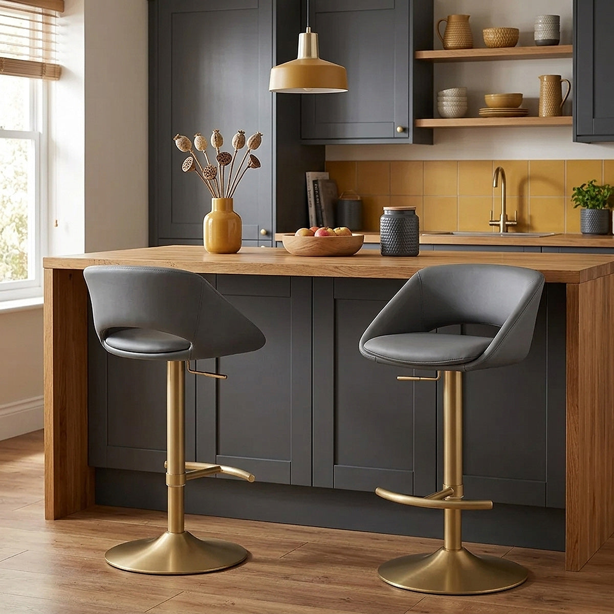 Sgabello oro spazzolato Ecopelle - Tulsa Grigio