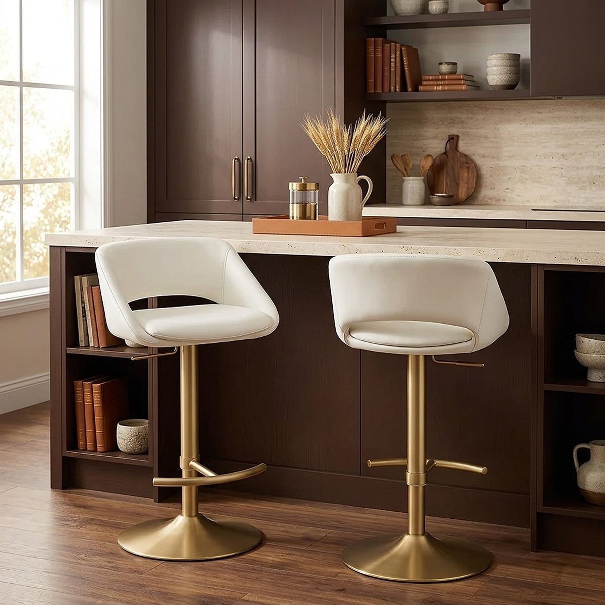 Sgabello oro spazzolato Ecopelle - Tulsa Crema