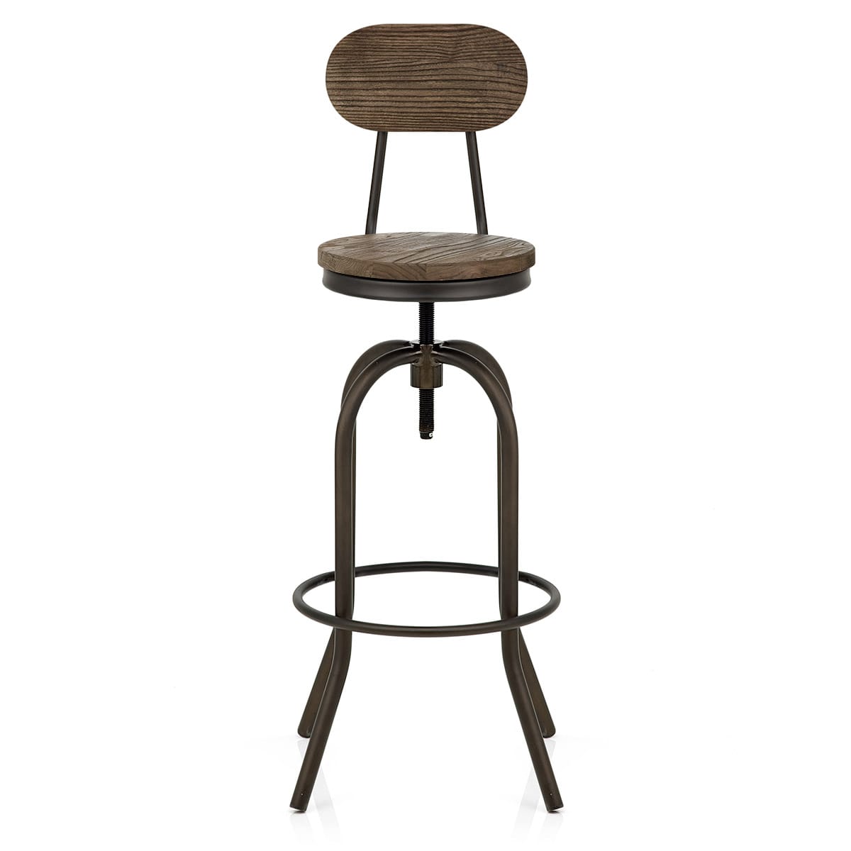 Sgabello Legno Scuro Acciaio - Vintage Swivel Legno