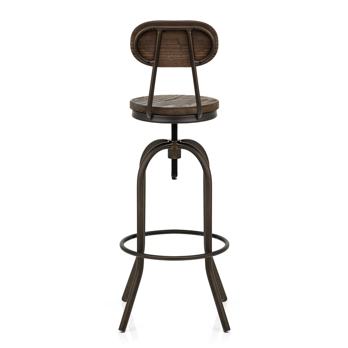 Sgabello Legno Scuro Acciaio - Vintage Swivel Legno