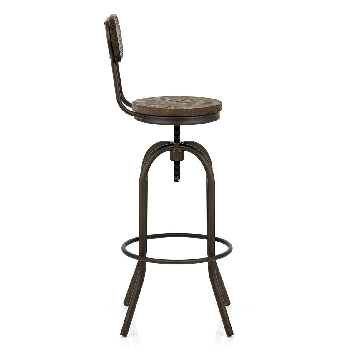 Sgabello Legno Scuro Acciaio - Vintage Swivel Legno