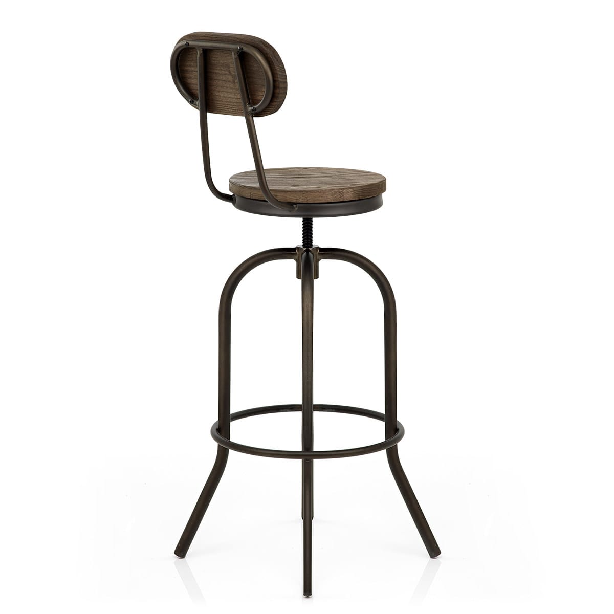Sgabello Legno Scuro Acciaio - Vintage Swivel Legno
