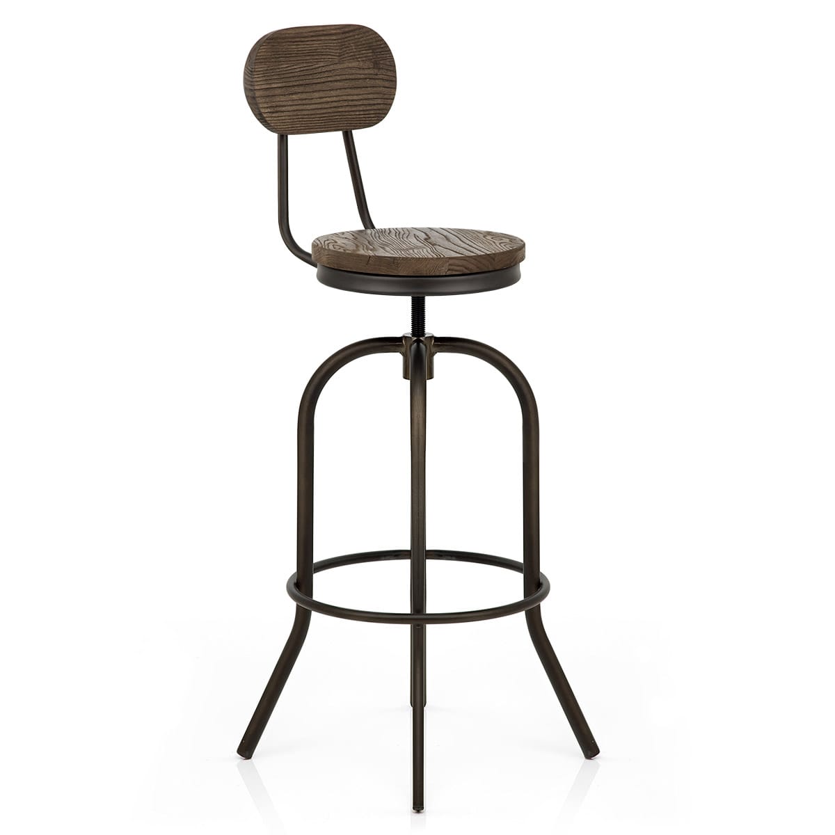 Sgabello Legno Scuro Acciaio - Vintage Swivel Legno