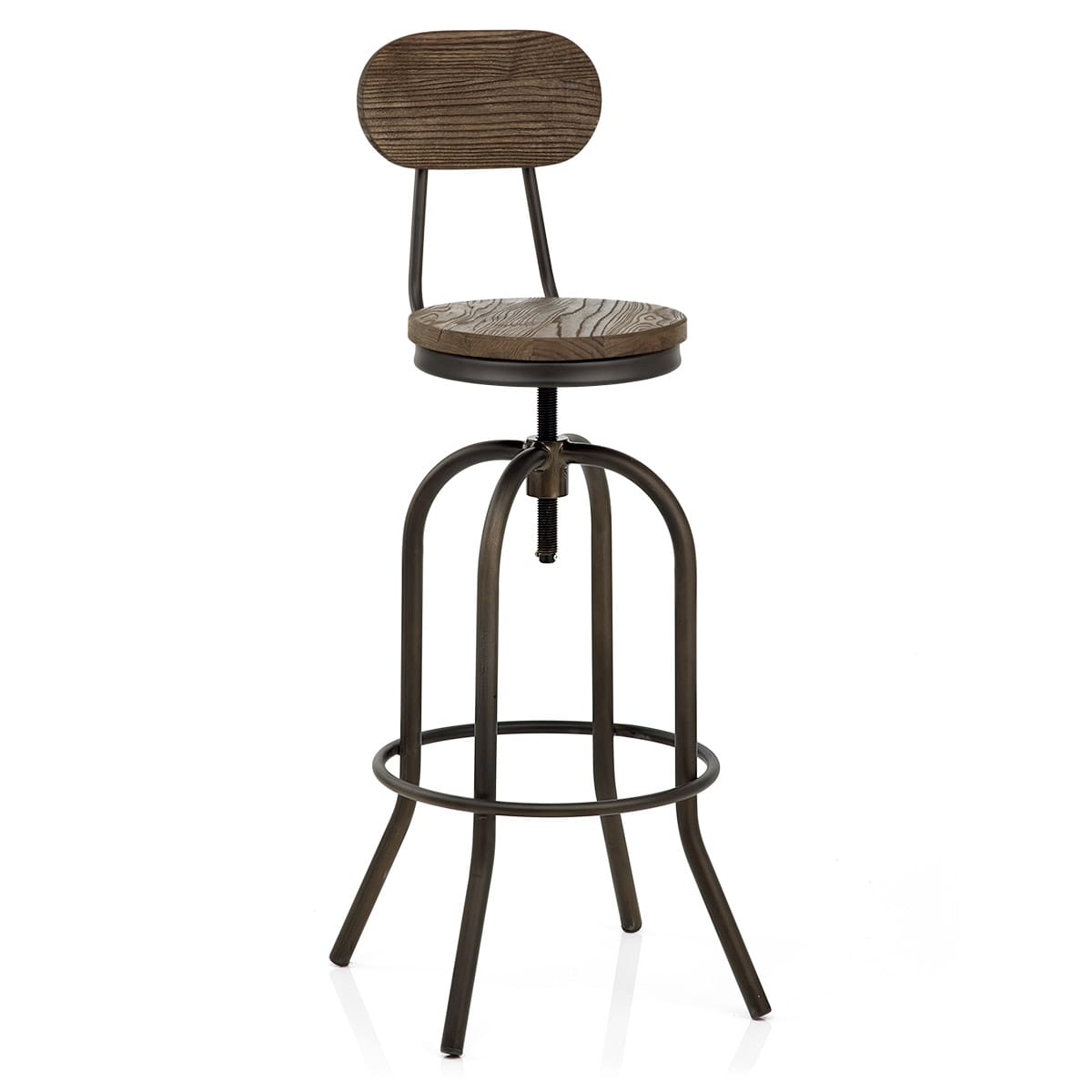 Sgabello Legno Scuro Acciaio - Vintage Swivel Legno