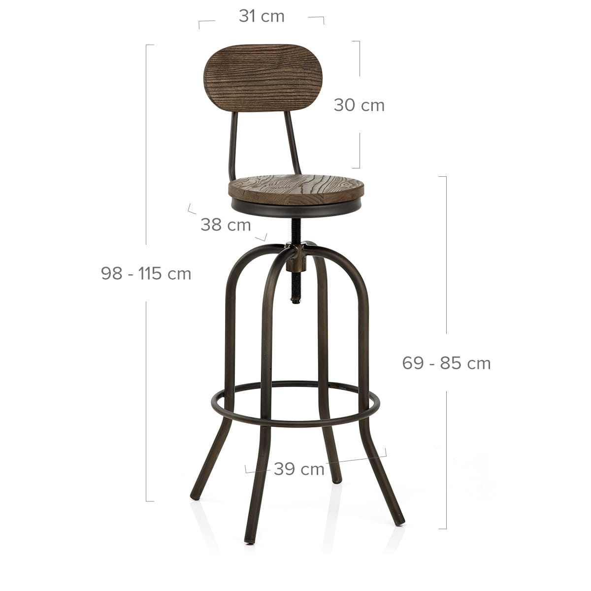 Sgabello Legno Scuro Acciaio - Vintage Swivel Legno
