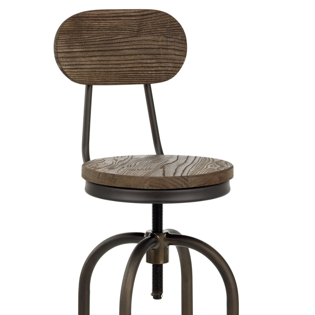 Sgabello Legno Scuro Acciaio - Vintage Swivel Legno