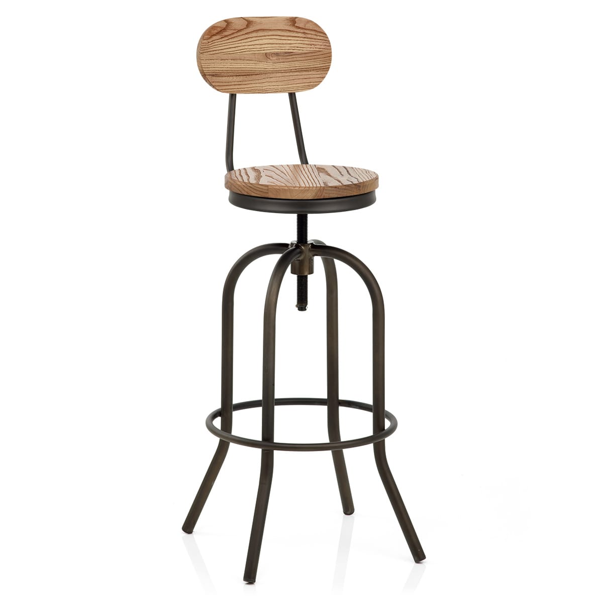 Sgabello Legno Chiaro Acciaio - Vintage Swivel Legno