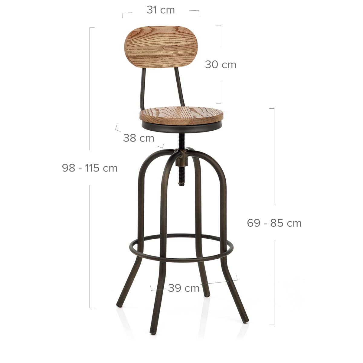 Sgabello Legno Chiaro Acciaio - Vintage Swivel Legno