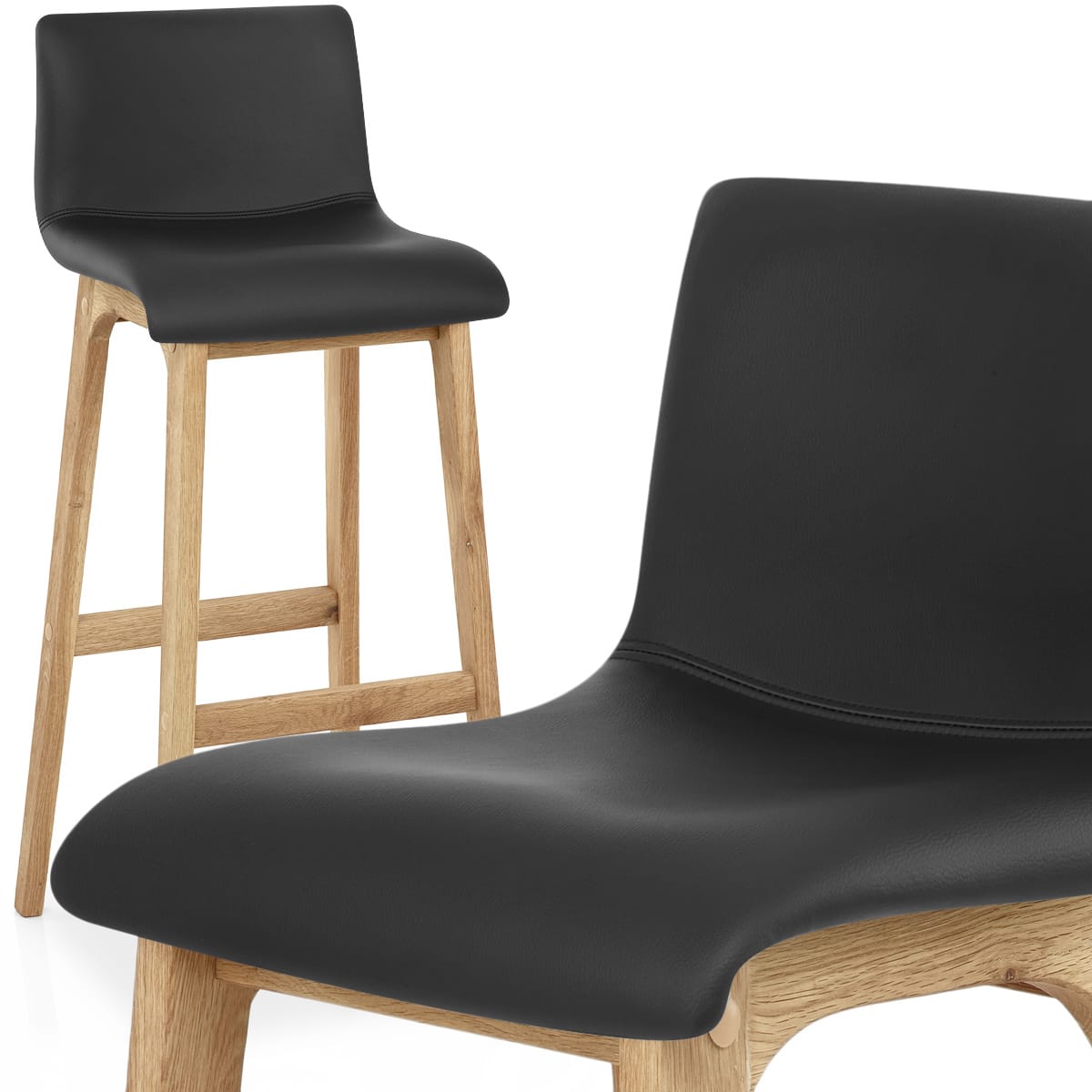 Sgabello Ecopelle Legno - Wave Nero