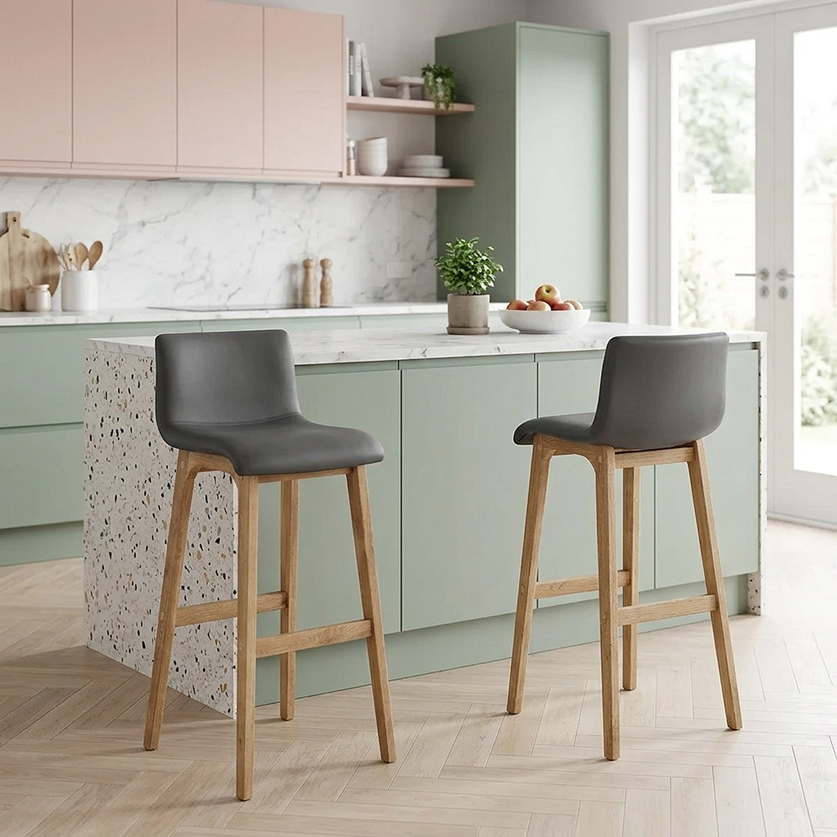 Sgabello Ecopelle Legno - Wave Grigio