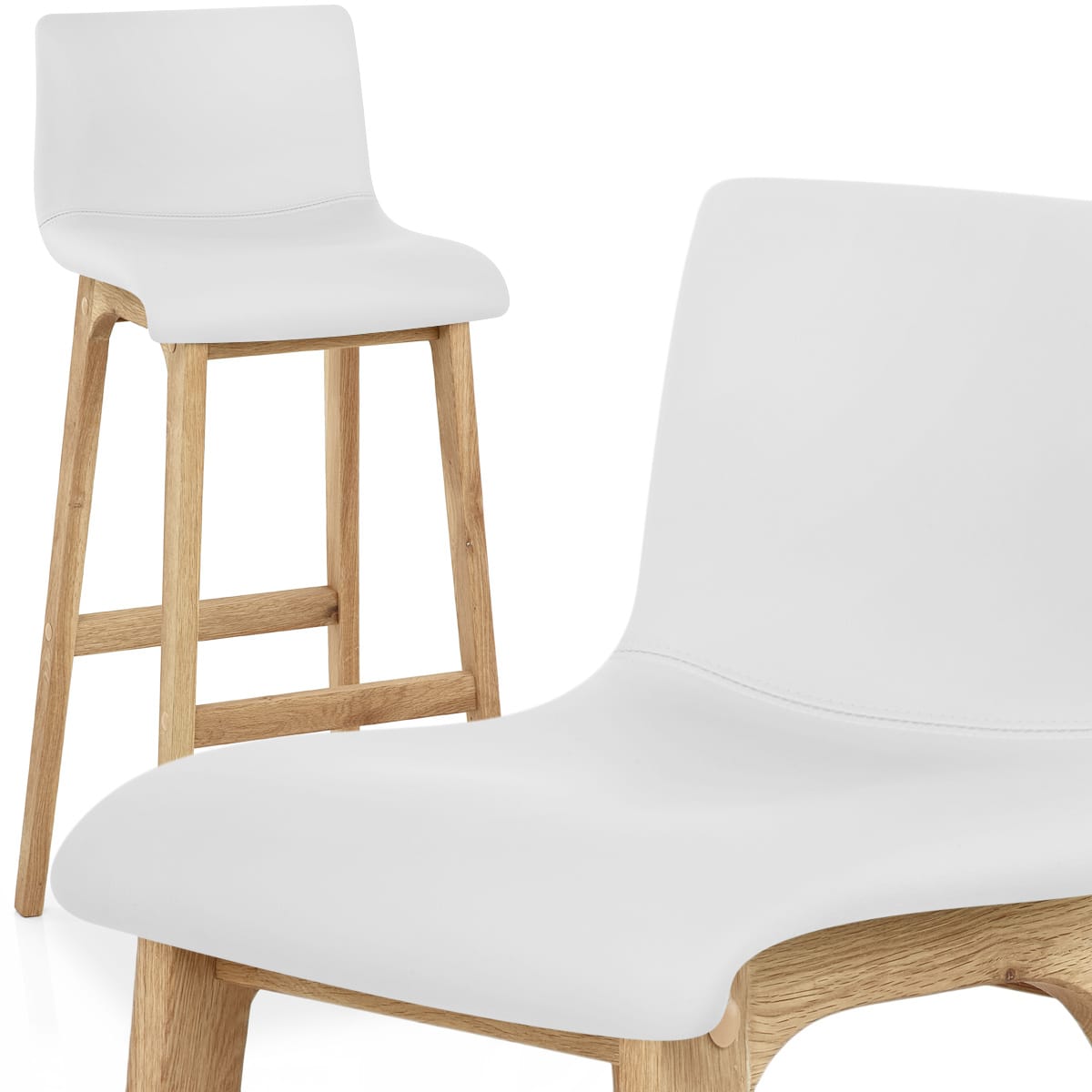 Sgabello Ecopelle Legno - Wave Bianco