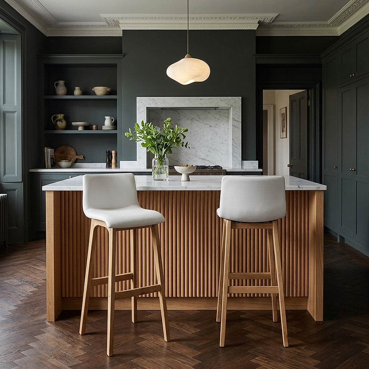 Sgabello Ecopelle Legno - Wave Bianco
